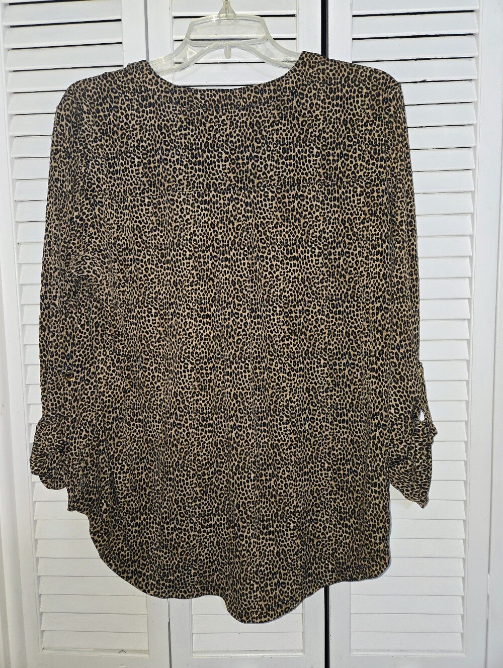 Michael Kors Women's XL Leopard Print 1/2 Zip Blouse - Dark Camel - Picture 6 of 10